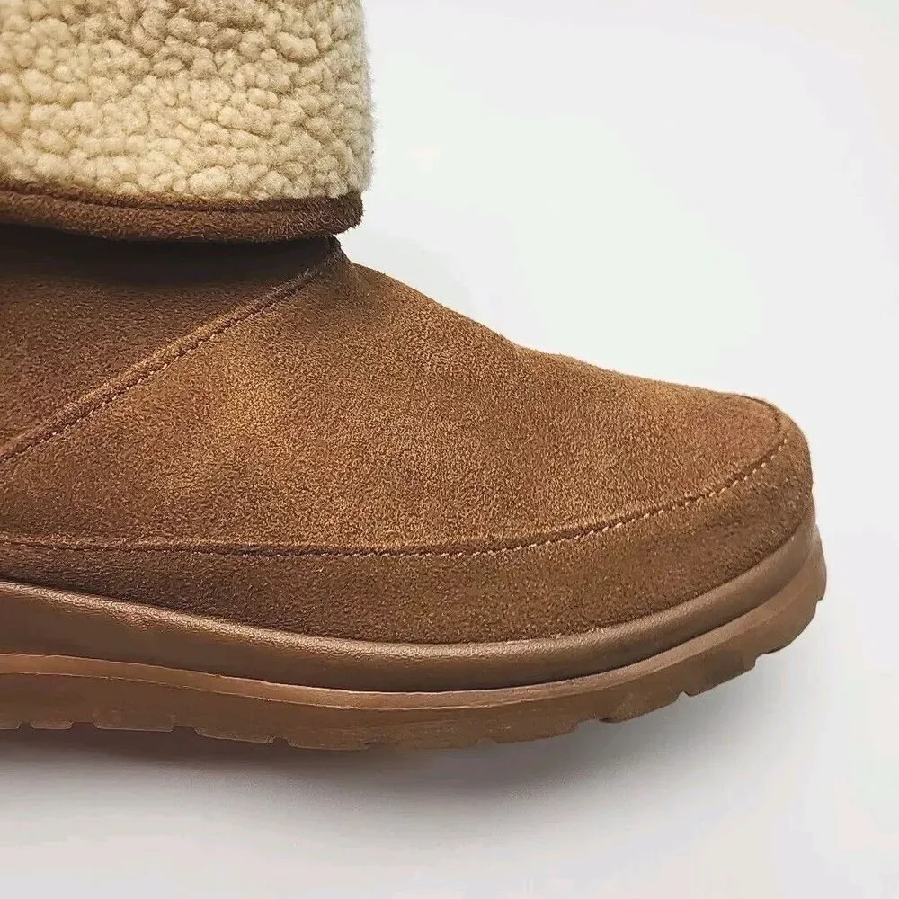 Skechers Boots Chestnut Brown Faux Sherpa Suede Women 10 Flat SN48676 Shoe Ankle